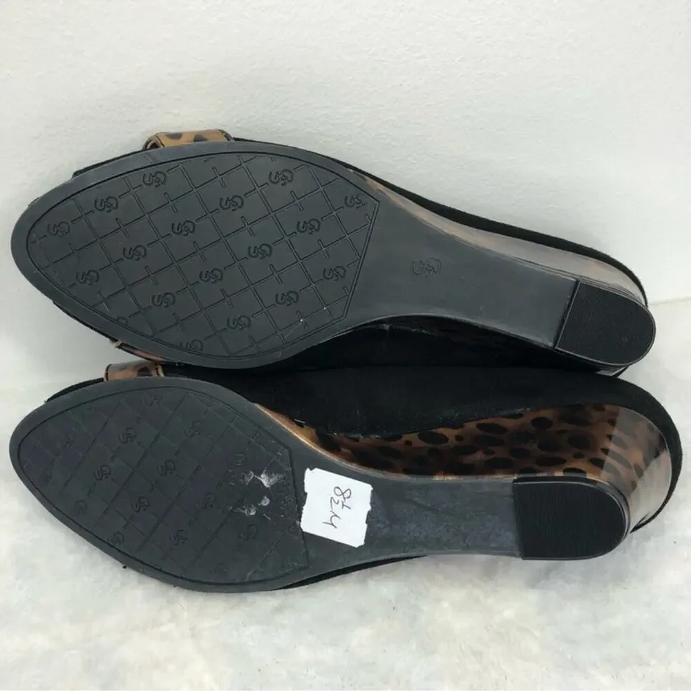Joan & David Luxe CJ Shayna Black Suede Leopard Wedge Heels 8.5